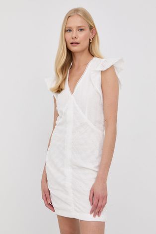 Памучна рокля Young Poets Society в бяло къс модел с кройка по тялото