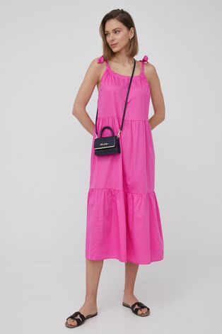 Bavlnené šaty GAP ružová farba, midi, áčkový strih
