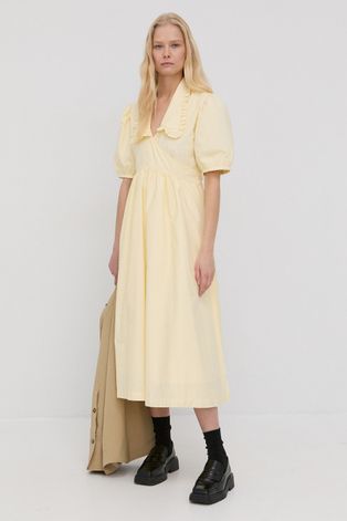 Бавовняна сукня Birgitte Herskind Noel колір жовтий midi розкльошена