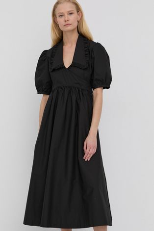 Bavlnené šaty Birgitte Herskind Noel čierna farba, midi, áčkový strih