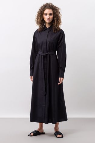 Памучна рокля Ivy & Oak в черно среднодълъг модел разкроен модел