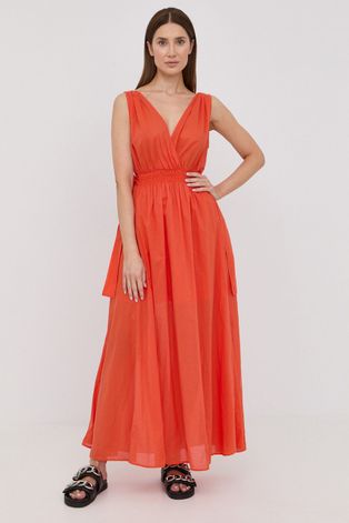 Памучна рокля Marella в оранжево дълъг модел разкроен модел