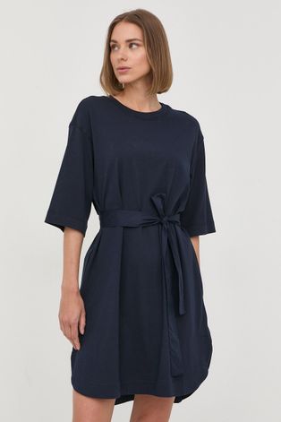 Pamučna haljina Marella boja: tamno plava, mini, oversize