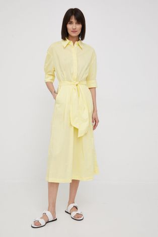 Marc O'Polo sukienka bawełniana kolor żółty midi rozkloszowana