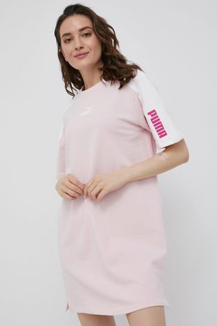 Bavlněné šaty Puma růžová barva, mini, oversize