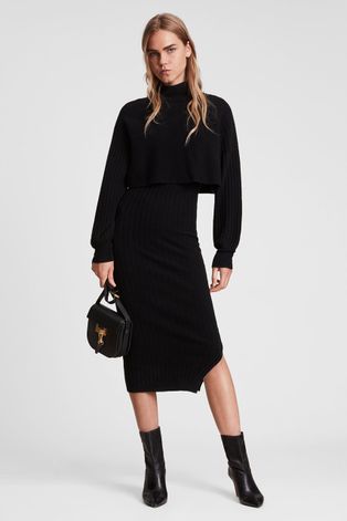 Φόρεμα και πουλόβερ AllSaints χρώμα: μαύρο