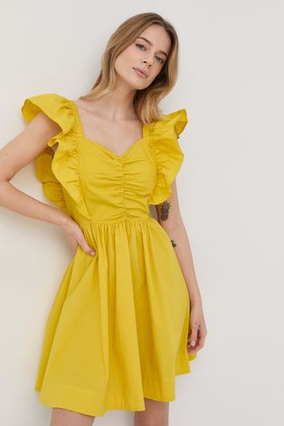 Twinset rochie culoarea galben, mini, evazati