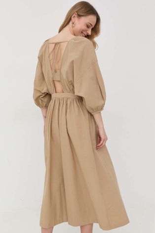 Twinset sukienka bawełniana kolor beżowy maxi rozkloszowana