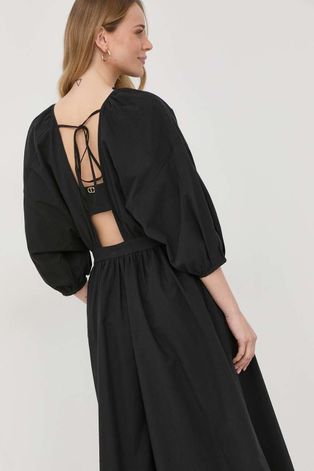 Bavlnené šaty Twinset čierna farba, maxi, áčkový strih