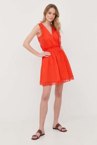 Twinset rochie culoarea portocaliu, mini, evazati