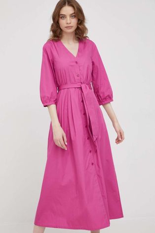 Pamučna haljina Pennyblack boja: ružičasta, midi, širi se prema dolje