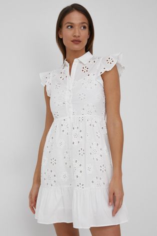 Памучна рокля Pennyblack в бяло къс модел разкроен модел