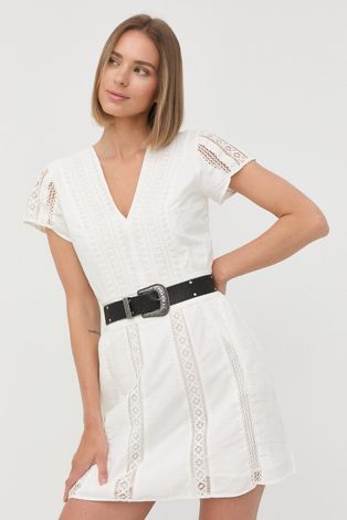 Bavlnené šaty The Kooples biela farba, mini, áčkový strih