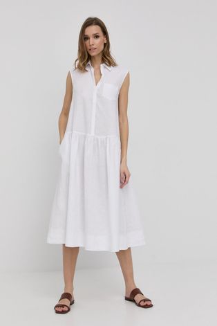 Льняное платье Max Mara Leisure цвет белый midi расклешённая