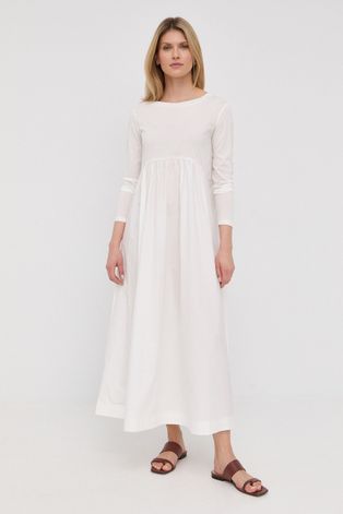 Pamučna haljina Max Mara Leisure boja: bijela, maxi, širi se prema dolje