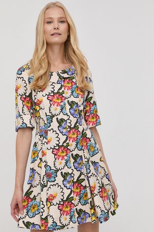 MAX&Co. sukienka z domieszką lnu kolor beżowy mini rozkloszowana