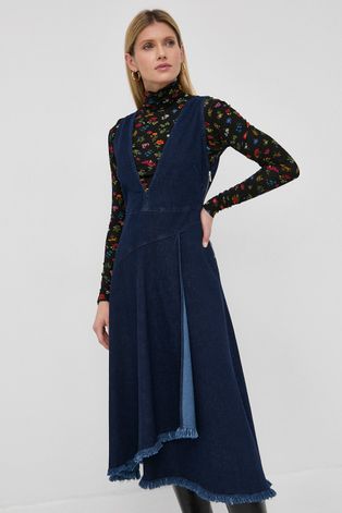 Rifľové šaty MAX&Co. tmavomodrá farba, midi, áčkový strih