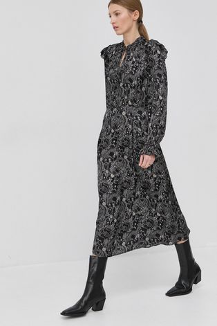 Рокля Bruuns Bazaar Becca Ellis в черно среднодълъг модел разкроен модел