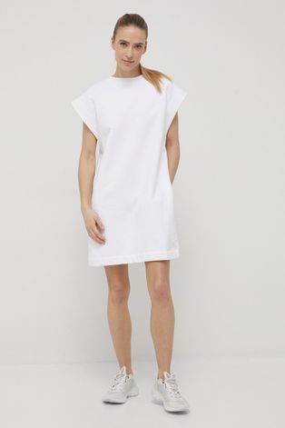 Pamučna haljina Deha boja: bijela, mini, ravna