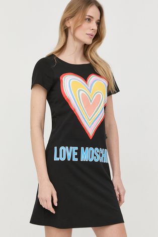 Памучна рокля Love Moschino в черно къс модел със стандартна кройка