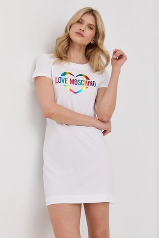 Love Moschino sukienka bawełniana kolor biały mini prosta