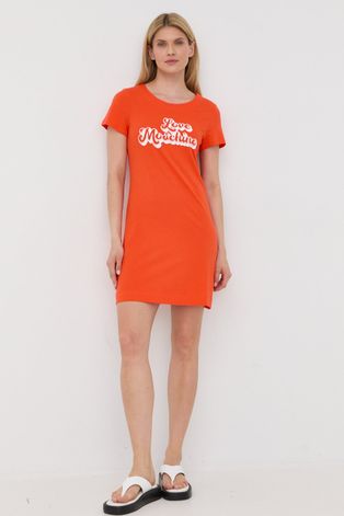 Bavlněné šaty Love Moschino oranžová barva, mini