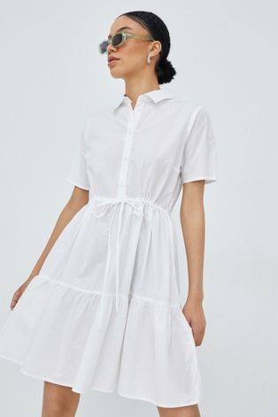 Pamučna haljina Pieces boja: bijela, mini, širi se prema dolje