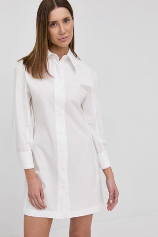 Рокля Victoria Beckham в бяло къс модел със стандартна кройка