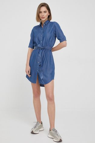 Haljina Pepe Jeans Gloss boja: tamno plava, mini, širi se prema dolje