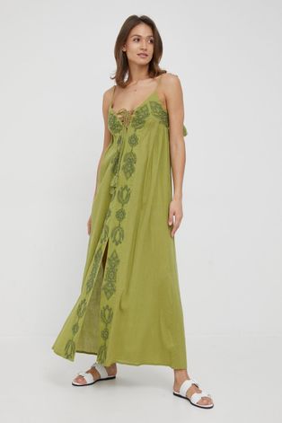 Pamučna haljina Pepe Jeans Lilou boja: zelena, maxi, ravna