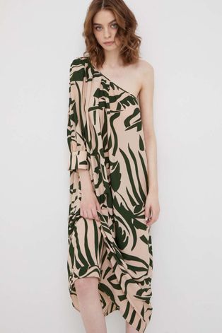 Šaty Sisley béžová farba, midi, oversize