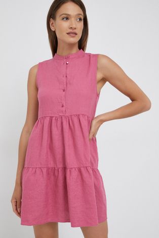 Lanena haljina Sisley boja: ljubičasta, mini, širi se prema dolje