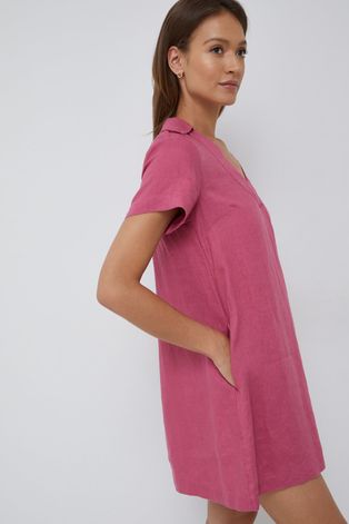 Lanena haljina Sisley boja: ljubičasta, mini, ravna