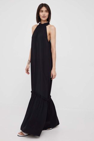 Šaty Sisley čierna farba, maxi, áčkový strih