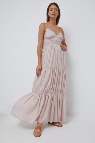Sisley sukienka bawełniana kolor różowy maxi rozkloszowana
