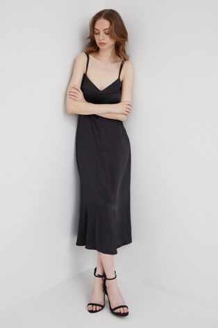 Šaty Sisley čierna farba, midi, áčkový strih