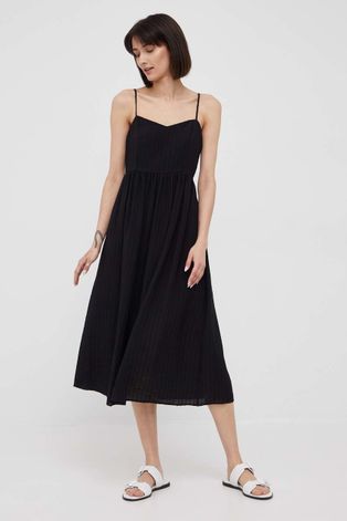 Sisley sukienka kolor czarny midi rozkloszowana