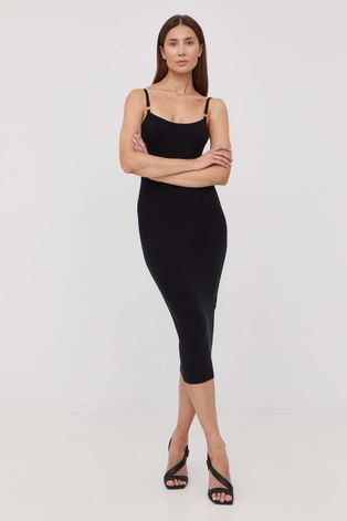 Рокля с коприна Elisabetta Franchi в черно къс модел с кройка по тялото