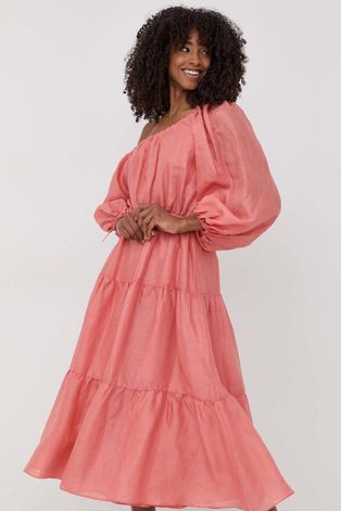 Bardot sukienka kolor różowy midi rozkloszowana