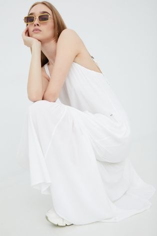 Superdry sukienka kolor biały maxi prosta