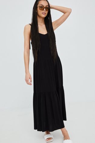 Superdry sukienka kolor czarny maxi rozkloszowana