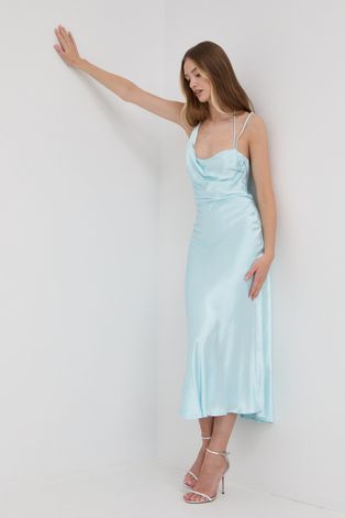 Сукня Bardot колір бірюзовий maxi розкльошена