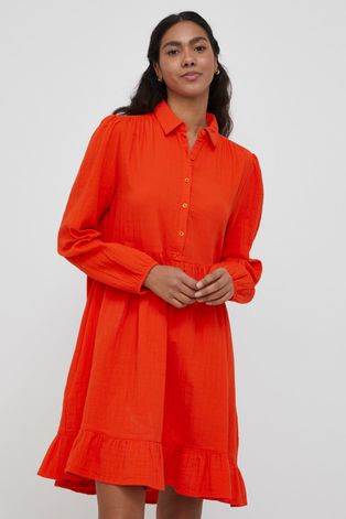 Хлопковое платье United Colors of Benetton цвет оранжевый mini расклешённая