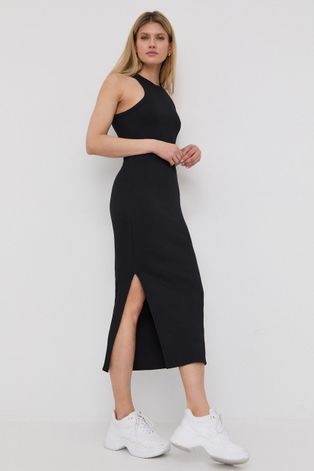 HUGO sukienka bawełniana kolor czarny maxi dopasowana