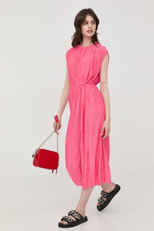 BOSS sukienka kolor różowy midi prosta