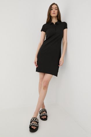 Bavlnené šaty BOSS čierna farba, mini, rovný strih