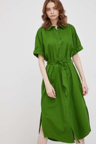 Pamučna haljina United Colors of Benetton boja: zelena, midi, oversize