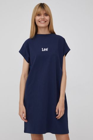 Bavlněné šaty Lee tmavomodrá barva, mini, oversize