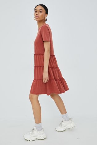 Pamučna haljina JDY boja: crvena, mini, širi se prema dolje