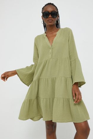 Pamučna haljina JDY boja: zelena, mini, širi se prema dolje